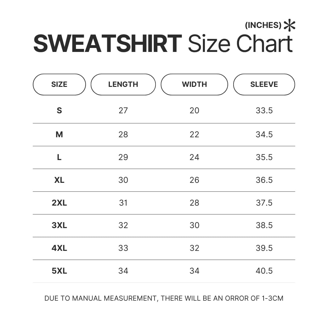Sweatshirt Size Chart - Elden Ring AU Store